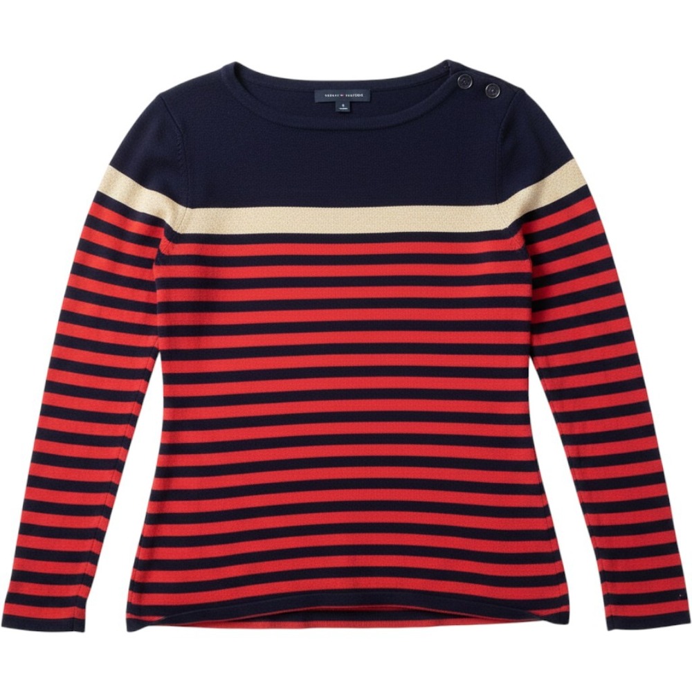 Tommy Hilfiger Striped Sweater Womens‎ Medium Navy Red Gold Excellent Nautical